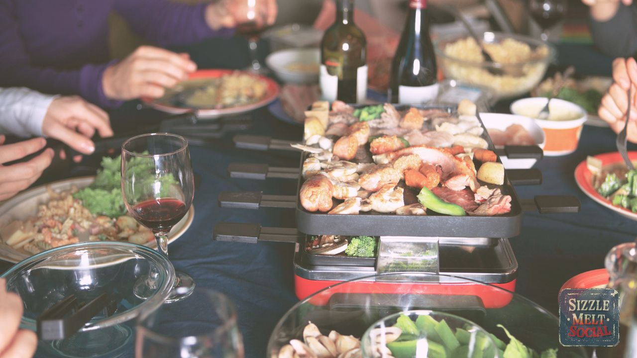 table where people are dining with a raclette grill