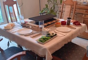 raclette grill table set for 4 person meal