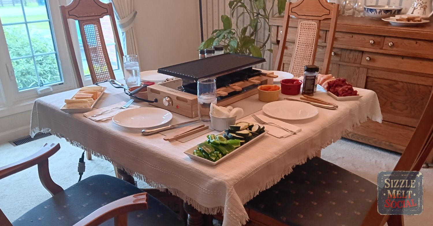 raclette grill table set for 4 person meal